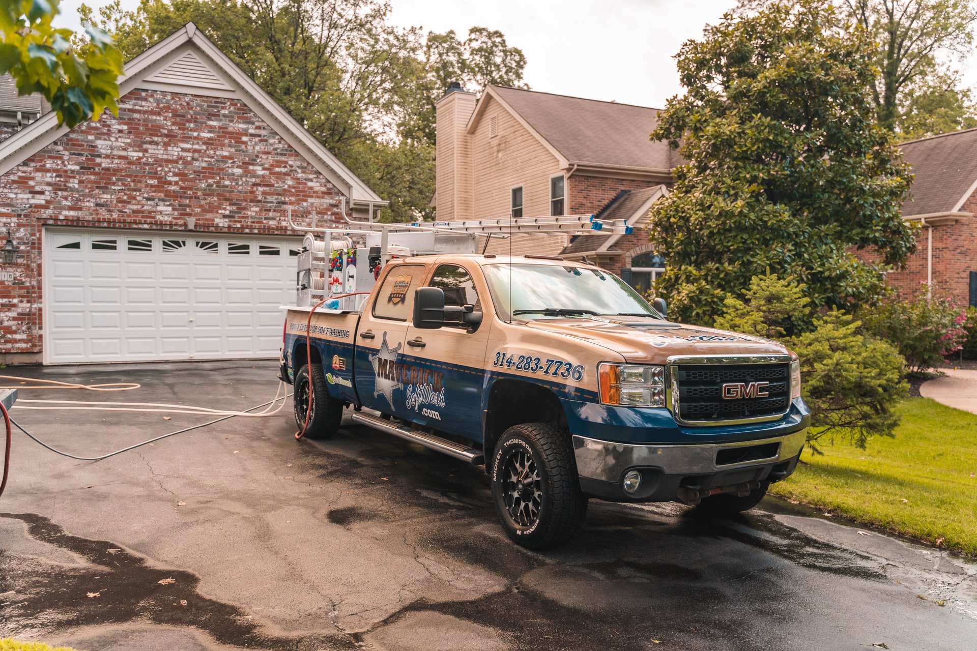 Maverick SoftWash service truck at a job site